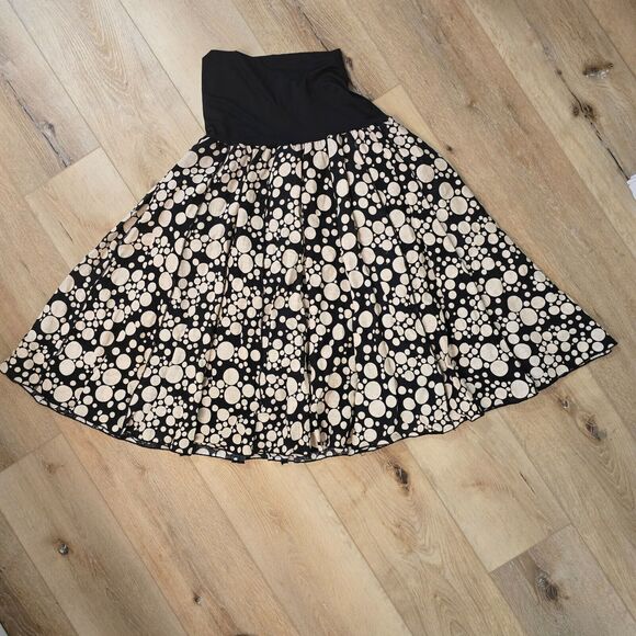 Carole Little Skirt Large Linen Blend Black Cream Flare Full Polka Dot Modest - Picture 4 of 8
